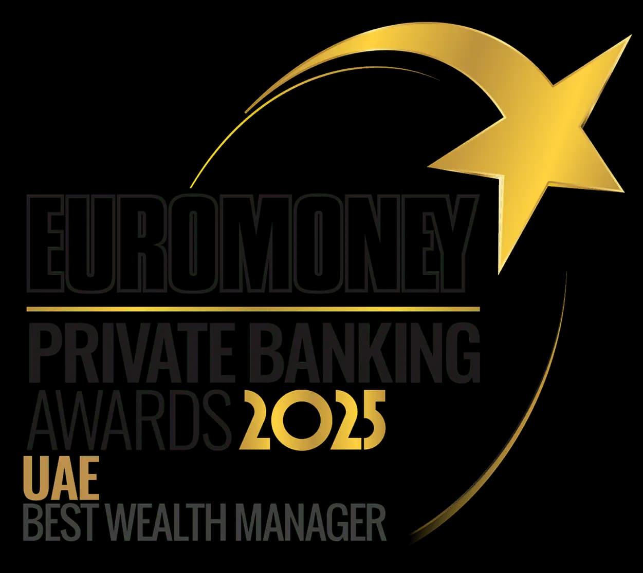 Euromoney Private Banking Awards 2025 logo with gold star and text highlighting UAE Best Wealth Manager.